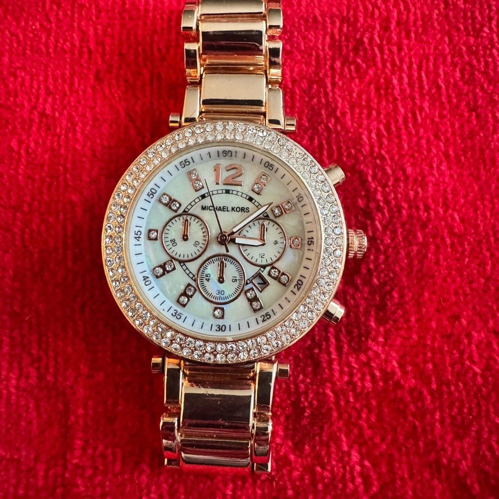 Michael Kors Rose Gold Watch with Crystal Bezel
